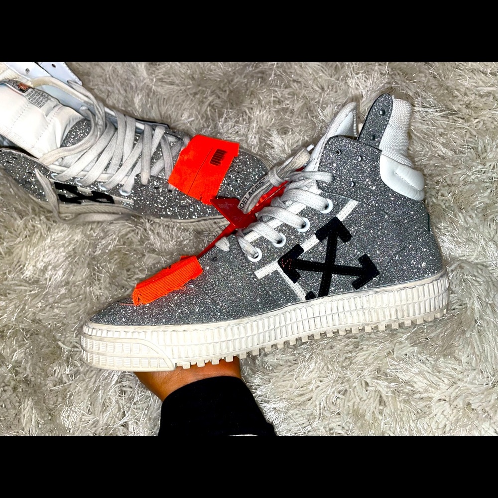 Off-White Glitter Off Court High Top Sneakers 3.0”